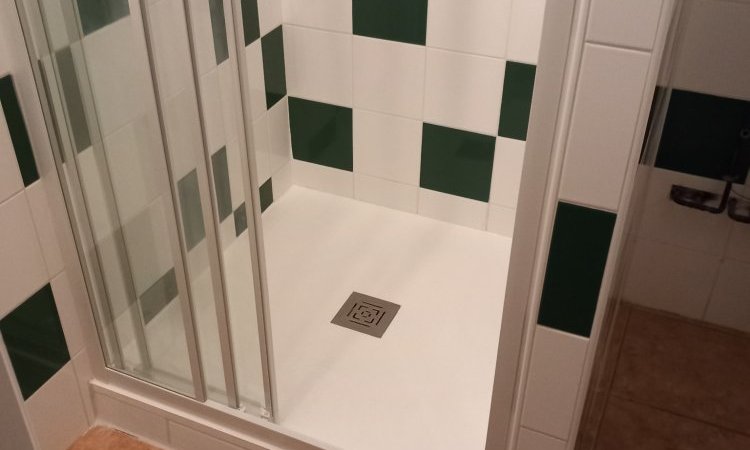 receveur de douche + paroi de douche + faïence en bas du receveur  